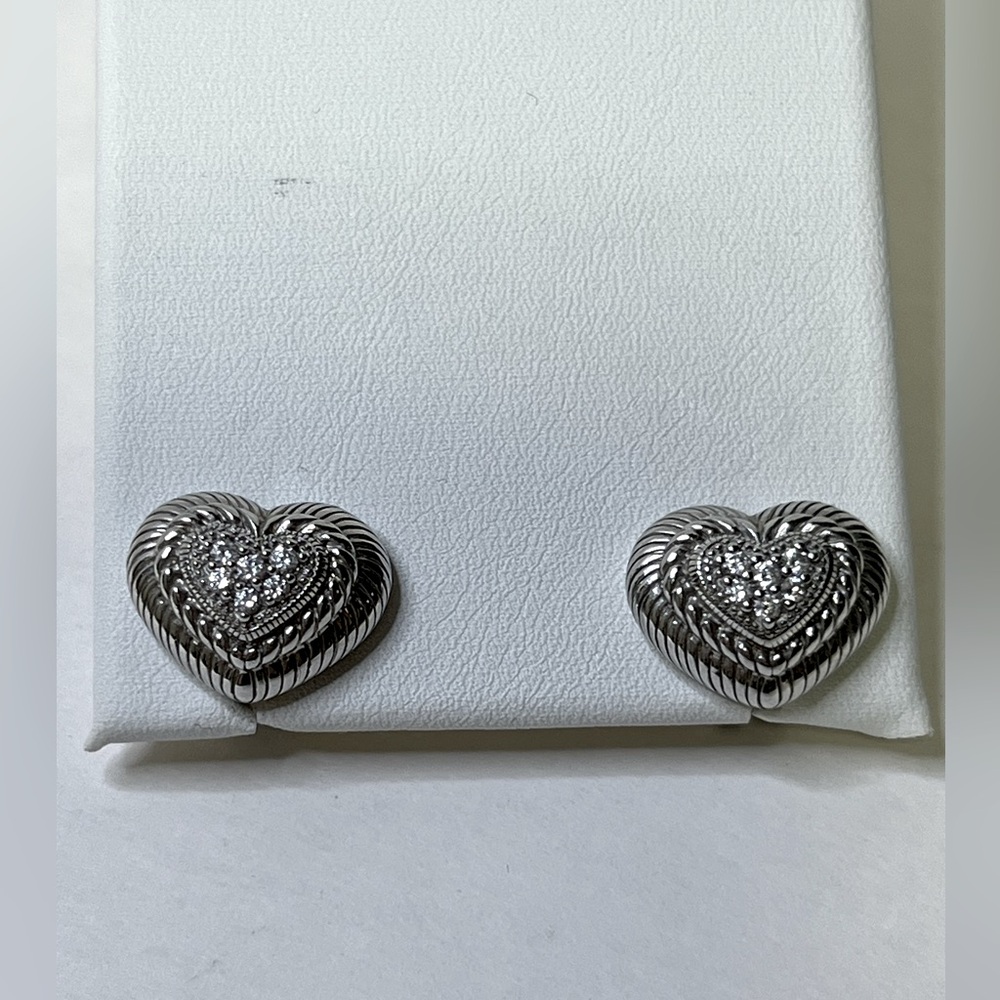 Judith Ripka Sterling Silver 925 Heart CZ Earrings - Picture 2 of 5